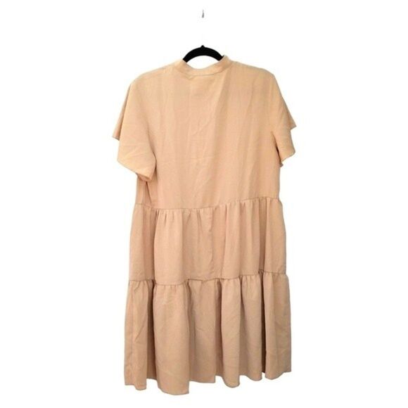 SHEIN Curve Split Neck Tiered Ruffle Sleeve Dress Tan Size 0XL   4 0128 - Picture 2 of 4